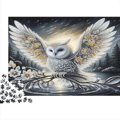 Uil met bloemen puzzel - Legpuzzel volwassenen - Ontspanning thuis - Gerecycled materiaal - 38 x 26 cm - Stijl 1
