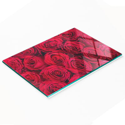 Duurzame en stijlvolle snijplank van gehard glas met rozenpatroon, 80x52 cm
