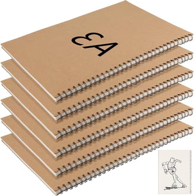 6 Pack A3 Schetsboek Spiraal Gebonden 30 Vellen Kraftpapier voor Tekenen en Schilderen