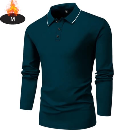Livano Poloshirt Heren - T-Shirt Heren - Shirt - Overhemd - Polo Shirt Lange Mouwen - Pauw Blauw - M