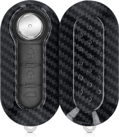 kwmobile autosleutelhoes geschikt voor Fiat Lancia 3-knops inklapbare autosleutel - hardcover beschermhoes - Carbon design - zwart