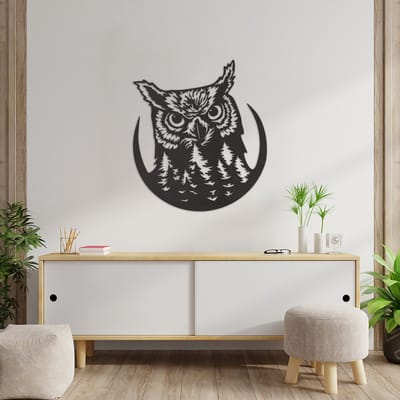 Wanddecoratie Uil - Muurdecoratie Uil - Muurdecoratie Hout - Wanddecoratie Hout - Muurdecoratie Woonkamer - Wanddecoratie Woonkamer - Wanddecoratie Industrieel - Wanddecoratie Dieren - Home Decor - Wall Line Art - 67 x 59 cm