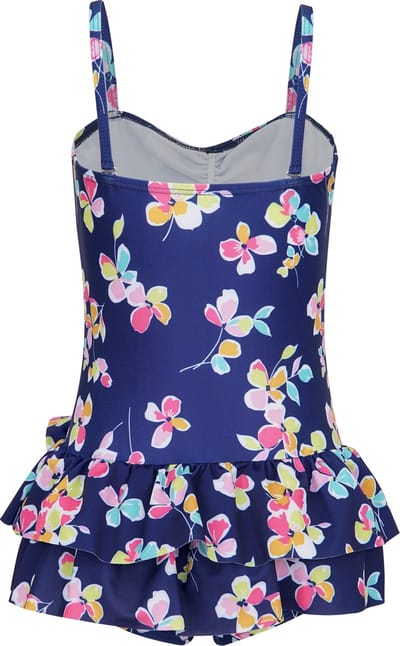 Badpak met bloemen donkerblauw 128-134