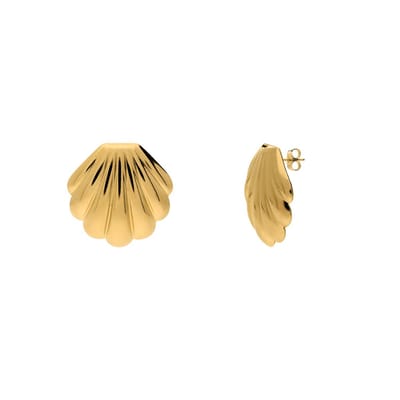 Lucardi Dames Stainless steel goldplated oorknoppen schelp - Oorbellen - Staal - Goudkleurig