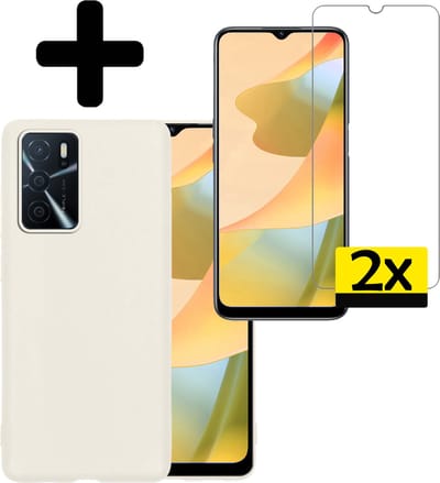 Hoesje - Met 2x Screenprotector - Geschikt voor OPPO A16s - Sterk & Shockproof - Back Cover - Siliconen Case - Telefoon Hoes - Telefoonhoesjes - Wit