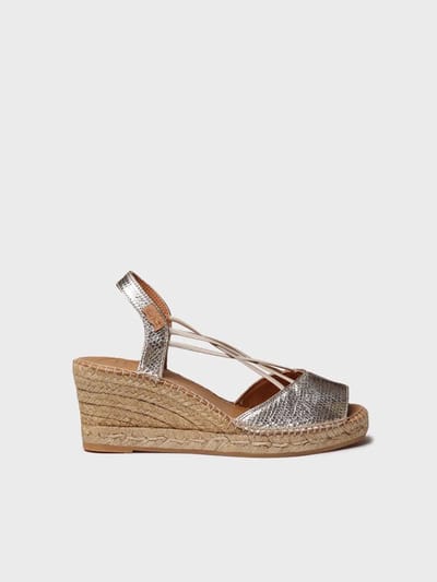 Dames leren espadrille met sleehak en elastiek | SABINA-CA