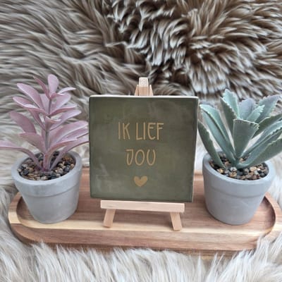 Robuust Wenstegeltje Ik lief jou – Hip trendy tegeltje – Uniek Cadeau voor Vriendin, Juf, Tante, Zus of Collega – Stijlvolle Woondecoratie met Boodschap – Valentijn – Vriendschap – Zomaar – Trendy nu – Decoratief Tegeltje met Standaard – Cadeau Idee