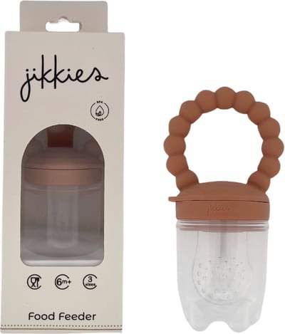 Jikkies Fruitspeen Baby – Siliconen Fruitfeeder voor Doorkomende Tandjes - Inclusief 3 Speenmaten - Bijtring - 100% Siliconen - BPA-vrij - Taupe