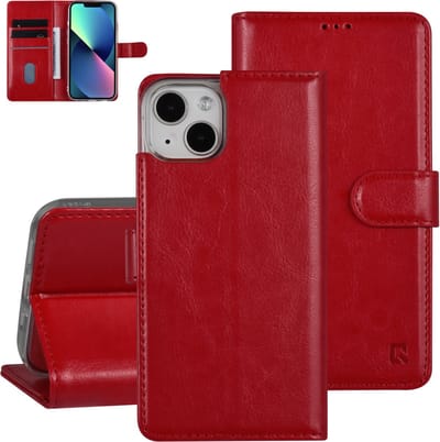 UNIQ Accessory Rode Boekhoesje voor Apple iPhone 13: PU Leer met Bescherming tegen Krasjes.