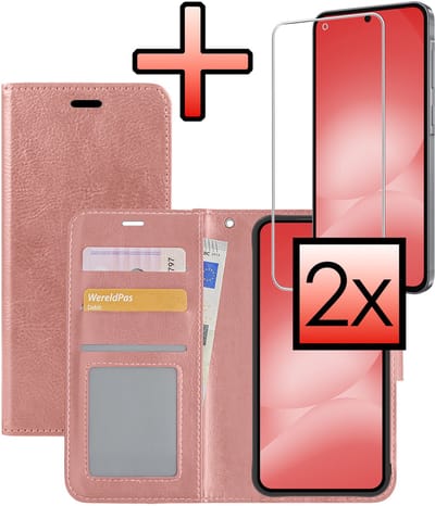 Hoesje - Met 2x Screenprotector - Geschikt voor Samsung Galaxy A56 - Luxe Pasjeshouder - Bookcase Portemonee - Flip Case - Kunstleer Book Case - Flipcase Hoes - Book Cover - Walletcase - Portemonneehoes - Rosé goud