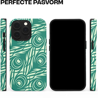 Casetastic hoesje geschikt voor Apple iPhone 13 Pro - MagSafe - Dubbellaagse bescherming - Troste Turquoise Pauw Veren - Fashion Case - Turquoise Mintgroen Crème