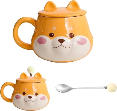 Leuke keramische mok met deksel en lepel - Kawaii koffiemok voor koffie, thee en melk (420ml)