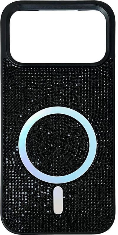 Casemania Hoesje Geschikt voor Apple iPhone 17 Pro Max - Zwart - Diamant Glitter Backcover Geschikt voor MagSafe - Draadloos Oplaadbare Telefoonhoesje