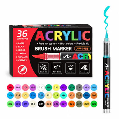 Acrylmarkers - 36 kleuren - direct vloeibaar zonder indrukken - 1-6 mm nylon punt voor tekenen en graffiti - geschenkdoos