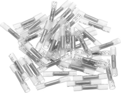 50 stuks stootverbinders, krimpkous, krimpverbinder, kabelschoenen voor marine-automodellen, waterdicht, 26-22 Awg, wit