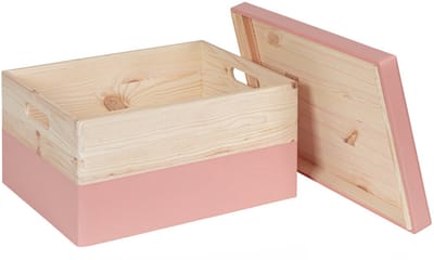 HAUDT® Houten kist KIM Maxi Framboos met losse deksel - handgrepen - 39,5 x 29,5 x 23 cm - inhoud 21.8L - afneembare deksel - zacht roze