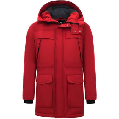 Lange Jas - Heren Winterjassen Volwassen - Parka Heren - Gewatteerde Jassen - 891 - Rode Jas