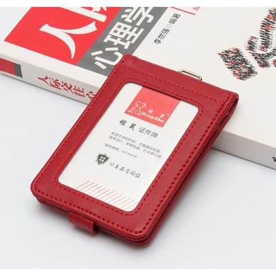 Nieuwe PU lederen dubbele kaarthoes ID-badgehoes Transparante bank Creditcard Badgeclip Badgehouder Accessoires ID-kaarthouder