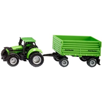 Siku Deutz AgroTron tractor met Fortuna trailer - Groen, metaal/kunststof