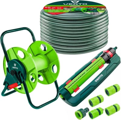 Tuin Irrigatie Set - Slangwagen Sproeier - Gazon Water Geven - Complete Set Inclusief - 50 Meter Slang - Groen