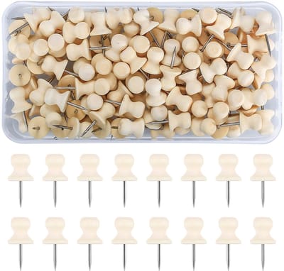 Dailygoods- Houten Punaises 130 Stuks - Priknaalden 20 mm - Pinnen voor Prikbord - Stalen Spijkers - Opbergdoos - Hoogwaardig Hout en Metaal