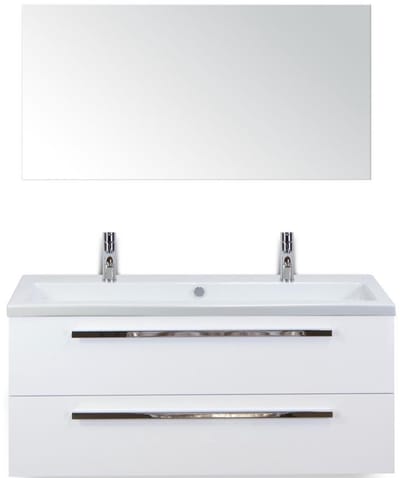 Seville Badmeubelset 120 cm - 2 Laden Wit Hoogglans - Wastafel Djazz Enkel 2 Kraangaten met Spiegel
