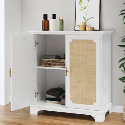 STILVORA Dressoir - Rattan Deuren Met Verstelbare Plank - Opbergkast Voor Woonkamer Hal En Keuken - MDF En Spaanplaat - 80x38x86 Cm