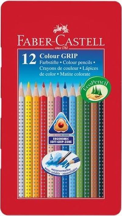 Kleurpotlood Faber Castell GRIP metalen etui a 12 stuks doos met 5 stuks