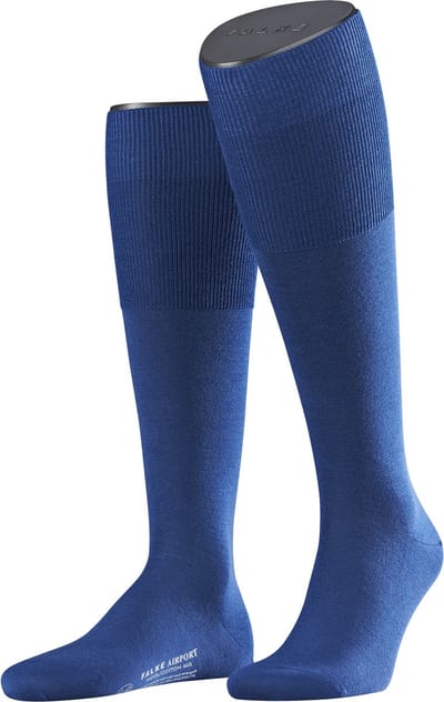 FALKE Airport lang eenkleurig wol katoen kniekousen heren blauw - maat 39-40