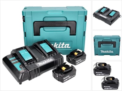 Makita Power Source Kit 18 V met 2x BL 1860 B 6.0 Ah accu ( 197422-4 ) + DC 18 SH dubbele lader ( 199687-4 ) + Makpac