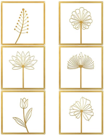 Unyqoos® Set van zes gouden metalen wanddecoraties met bloemenmotief voor moderne inrichting
