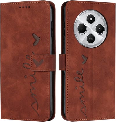 Coverup Hoesje - Geschikt voor Xiaomi Redmi 14C Hoesje - Coverup Smile Book Case - Bruin