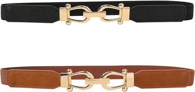 Set van 2 elastische riemen voor dames met metalen gesp, perfect voor jeans en jurken