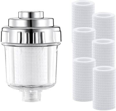 Dailygoods- Douchewaterfilter met 6 verwisselbare filterelementen - Douchefilter - Kalkfilter - Universeel - Gezond water - Afmetingen 17,5 x 11,5 x 9,5 cm