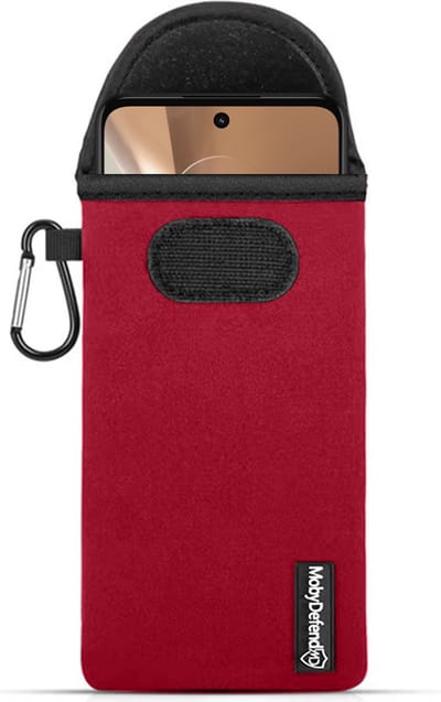 MobyDefend Hoesje - Geschikt voor Motorola Moto G32 - Neopreen Pouch Met Karabijnhaak - Insteek - Riemlus - Rood