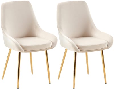 CLP Elmira Set van 2 eetkamerstoelen - Klassiek - Met rugleuning - Met armleuning - Met rugleuning - Velvet - goud/creme