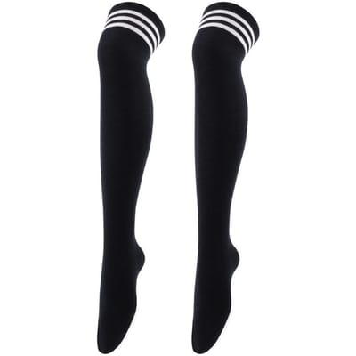 Nouvelles chaussettes longues sexy à rayures de couleur unie pour femmes au-dessus du genou, cuissardes hautes au-dessus du genou, chaussettes chaudes au genou pour dames et filles noir/blanc