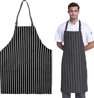 Dailygoods- Keukenschorten Set van 2 - Verstelbare Chef-kokschorten - Zwart-wit Gestreept - Kookschorten voor Mannen/Vrouwen - Perfect voor Thuis/Restaurant - Kookschort