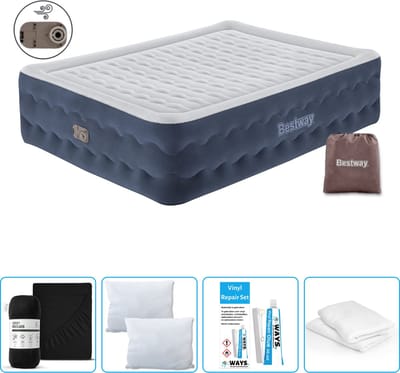 Bestway luchtbed - 2-Persoons - 152 x 203 x 51 cm - Blauw - Inclusief pomp - Hoeslaken - Kussen - Kussenbeschermer en Reparatieset