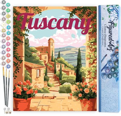 Figured'Art Schilderen op Nummer Volwassenen canvas Reisposter Toscane in Bloei - Handwerk acrylverf Kit DIY Compleet - 40x50cm zonder frame