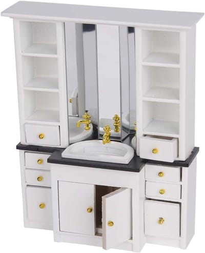 Poppenhuis Badkamer - Miniatuur Meubels - Poppenhuis Decoratie - Houten Constructie - 17x14x5 cm - Wit