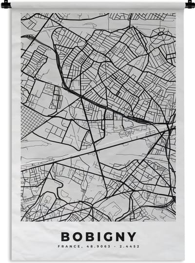 Wandkleed - Wanddoek - Plattegrond - Kaart - Stadskaart - Frankrijk - Bobigny - 120x180 cm - Wandtapijt