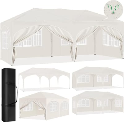 Opvouwbare Partytent - Tuinpaviljoen Waterdicht - Buitenfeest Bescherming - Inclusief 6 Zijwanden - 3 x 6 Meter - Beige