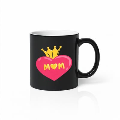 Magische Kleurwisselende Mok - Mama Hart en Kroon Verrassing - Warmtegevoelig - Zwart