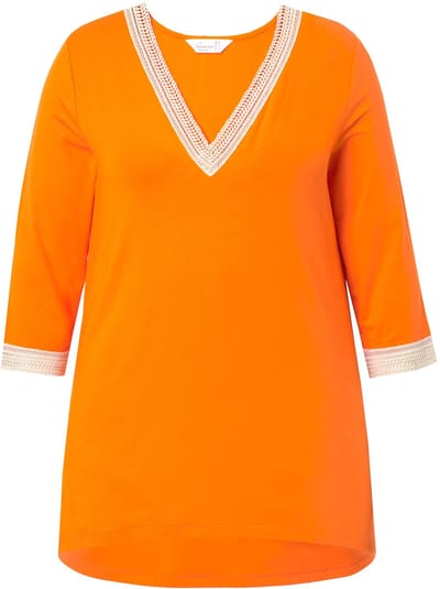 MIAMODA - Dames - T-shirt A-lijn rand met borduurwerk - Oranje - Maat 48