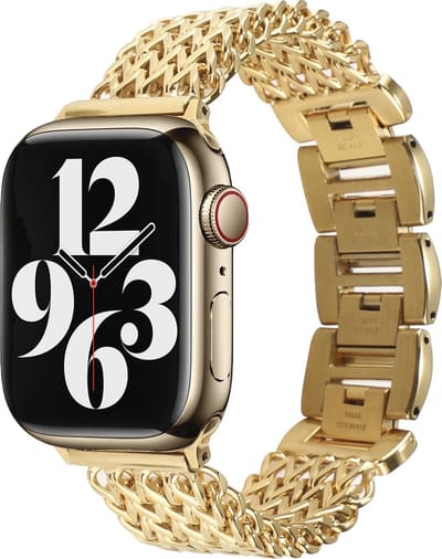 MY PROTECT - Luxe Metalen Visgraat Bandje - Geschikt Voor Apple Watch Bandje - Series 1/2/3/4/5/6/7/8/9/10/SE/Ultra - 44mm - 45mm - 46mm - 49mm - Goud
