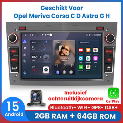 Awesafe Autoradio - Geschikt Voor Opel Meriva Corsa C D Astra G H - Draadloos Apple Carplay & Android Auto - Android 15.0 Systeem - Mit achteruitkijkcamera - Radio met navigatie - 7 inch HD touchscreen - Ram 2GB + Rom 64GB - Grijs