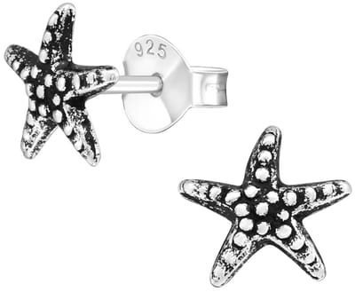 Joy|S - Zilveren zeester oorbellen - 7 mm - ster oorknoppen - geoxideerd