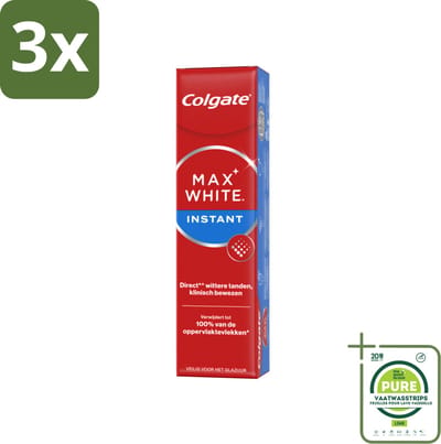 3 x Colgate Tandpasta Max White Optic 75 ml - Grootverpakking - Tandpasta - Witte Tanden - Optische Whitening - Direct Wittere Tanden - Tanden Poetsen