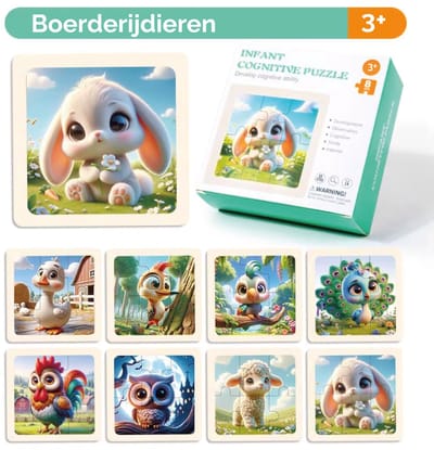 Femur - Houten Puzzeltjes - Boerderij - Dieren - Set 8 Stuks - Reiseditie